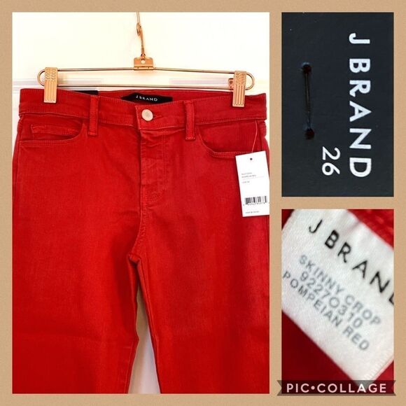 New J Brand skinny crop J Brand pompeian red jeans size 26 Rockabilly pin up - Picture 1 of 7